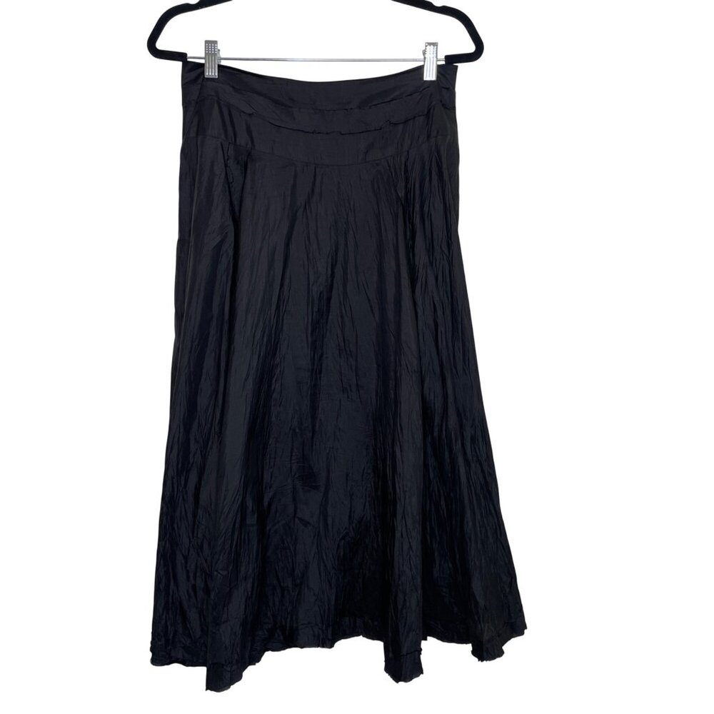Vintage Black Crinkle 100‎ % Silk Midi Skirt By Judy Tampa Womens S Made in USA